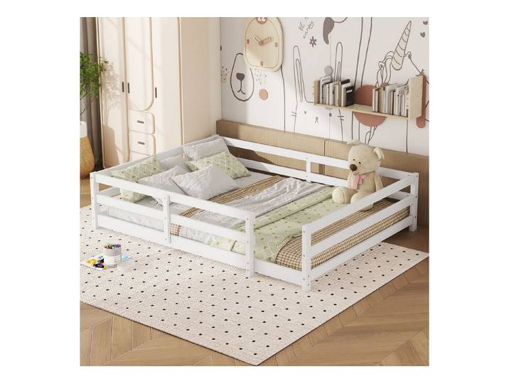 muvano Kinderbett Montessori Bodenbett 1,4x2m & 4-Seiten-Gitter, kein Lattenrost nötig (1-tlg)