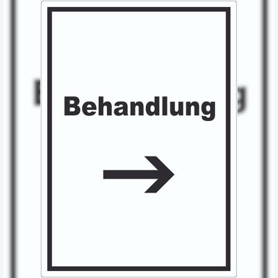 HB-Druck Behandlung Aufkleber mit Text und Richtungspfeil rechts Behandlungsraum hochkant A0 (841x1189mm)