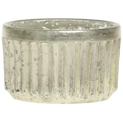 Chic Antique Teelichthalter mit Rillen in Silber, Höhe 4, ∅ 6 cm