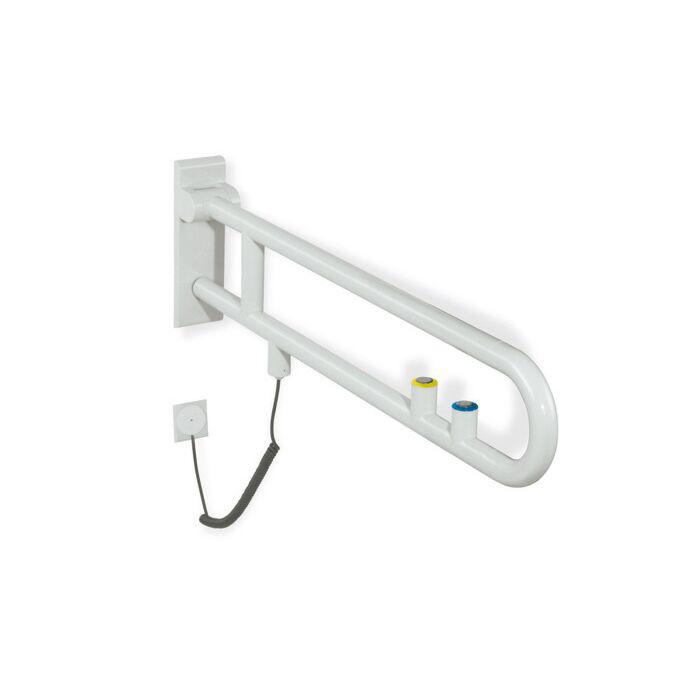 Hewi 801 E-Stützklappgriff 801.50.70033 700 mm, rubinrot, Spül-/Funktionstaste, gelber Ring