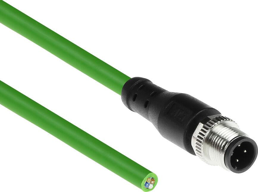 ACT SC4441 Kabel, 3 meter, M12, Samec, Zwart/groen, Koper, Polyvinylchloride (PVC)