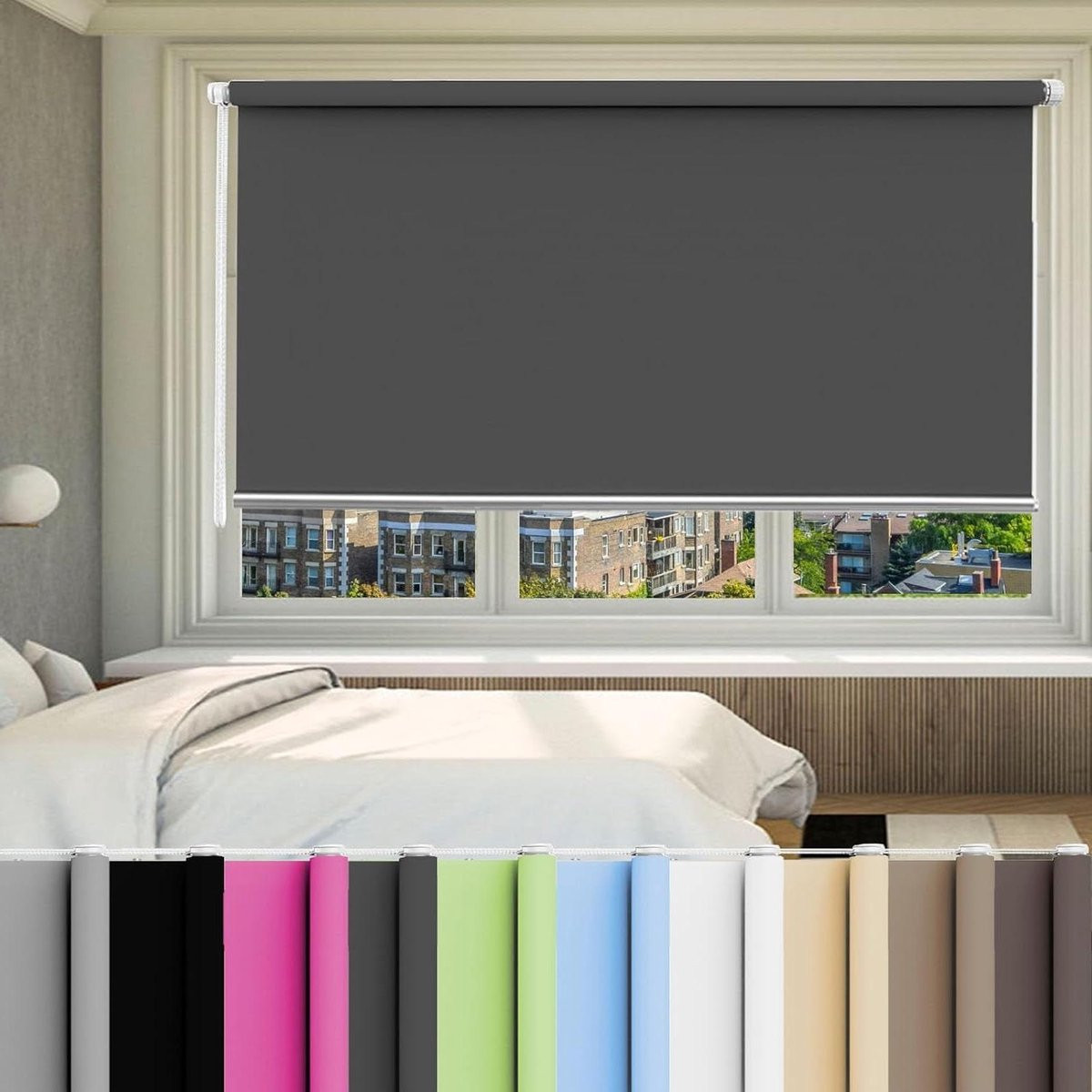 Verduisterend Rolgordijn Donkergrijs - Thermisch Blackout Gordijn voor Privacy - 90 x 200 cm
