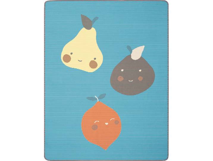 Babydecke BIEDERLACK Little Fruits , blau (blau, gelb), B:75cm L:100cm, Baumwolle, Polyacryl, Polyester, Wohndecken, Babydecke, mit lustigen Früchten, Kuscheldecke