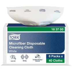 Tork Mikrofaser Einweg Reinigungstücher Weiß mit blauem Druck, Zur trockenen und...