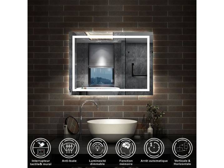 AICA Miroir de salle de bain LED dimmable avec mémoire et anti-buée 80x60cm IP44
