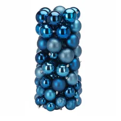 WellHome - Set mit 100 blauen Weihnachtskugeln in PET-Röhre mit verschiedenen Designs und Ausführungen