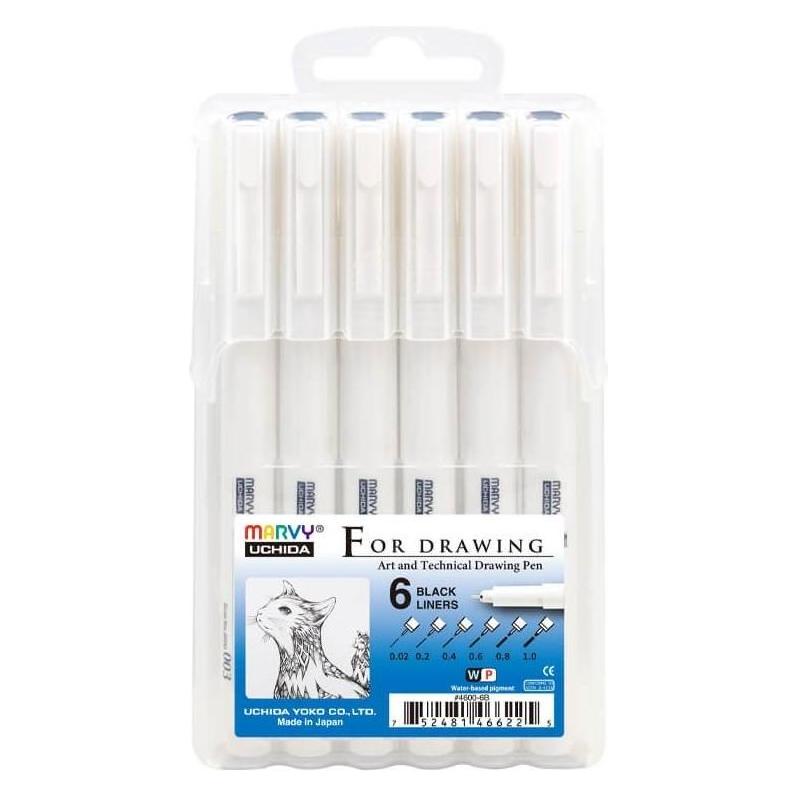 Marvy Schwarze Fineliner zum Zeichnen, 6 Stück (6x) (58278232)