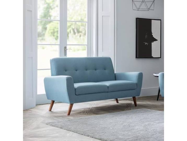 Julian Bowen Monza 2-Sitzer Kompaktes Retro-Sofa – Blau Wohnzimmer Couch Scandi für Wohnzimmer Soft-Touch Stoff Retro Design