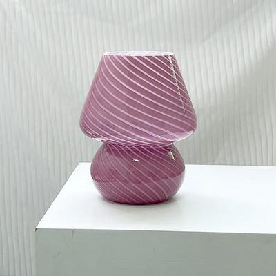 Inspired Living LumiGlow Striped Glass Mushroom Table Lamp Modern LED Bedside Desk Light purple Texture us Adapter