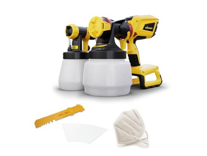WAGNER Akku-Farbsprühsystem W 600 FLEXiO 18V (Akku und Ladegerät sind Nicht im Lieferumfang enthalten) für Wand- und Latexfarben, Lacke & Lasuren, Behälter 1300 ml + 800 ml
