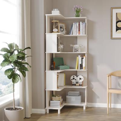 BALANBO Solid Wood Corner Bookshelf, 6-Tier Oak Storage Rack for Small Space