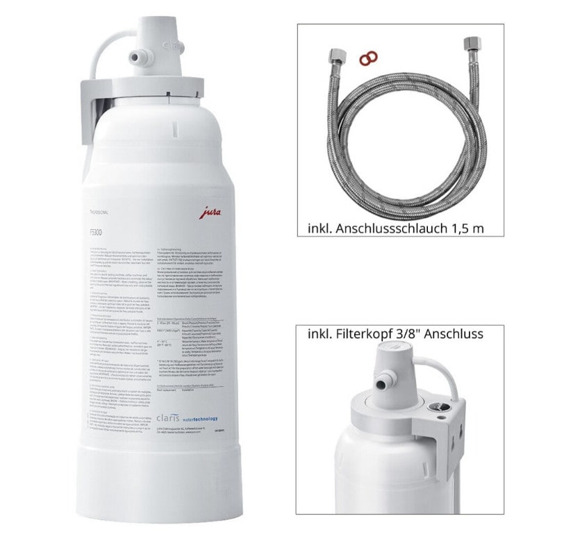 JURA Wasserfilter F5300 für Automaten mit Festwasseranschluss (70333) inkl. Anschlußschlauch und Filterkopf