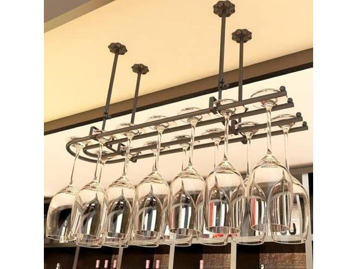 OOPDNEGAK Vintage-Weinregal Schmiedeeisen, Deckenregal, Hängender Weinglashalter Decke, Hängender Flaschenhalter Schmiedeeisen, Wandweinregal, Für Küche/Bar/Präsentationszwecke(80 * 25cm)