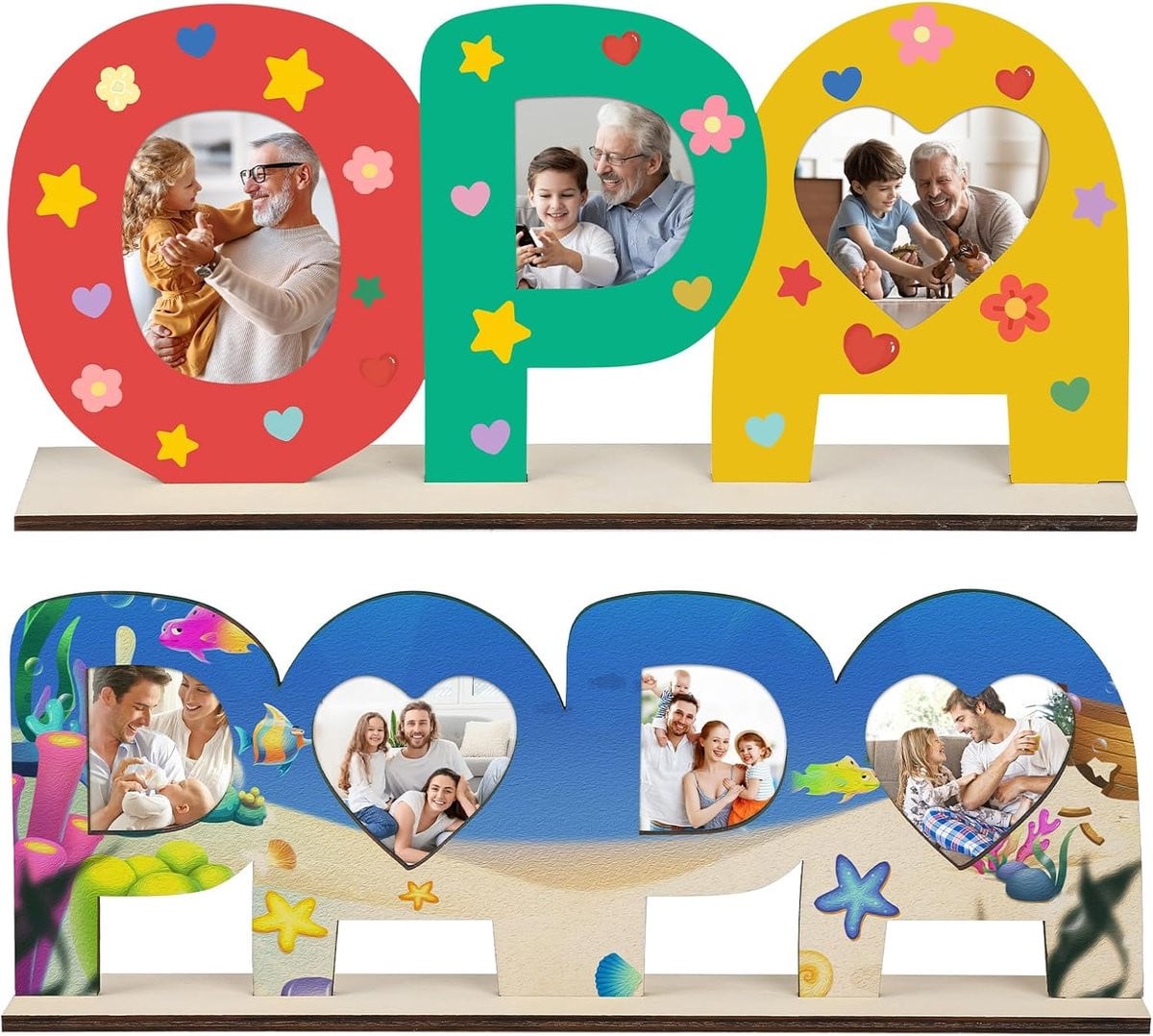 SnelShoppen Houten Letters Fotolijst Set voor Opa en Papa