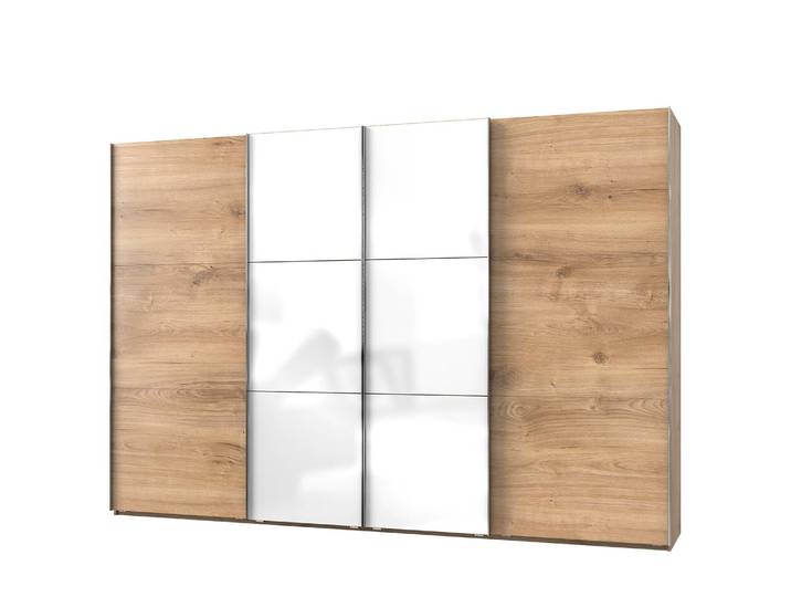 Schwebetürenschrank Level 36 C 350 x 216cm ohne Braun/Eiche Dekor/Hochglanz Weiß