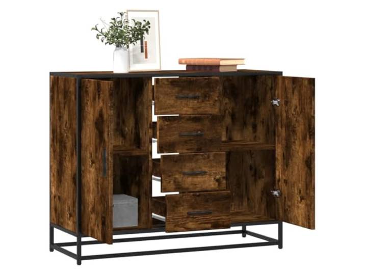 Jkghdrt Sideboard Räuchereiche 92x35x76 cm Holzwerkstoff mit Metallgestell Stabiler Standschrank, industrieller Look, pflegeleichte Oberfläche, vielseitige Nutzung, robuste Konstruktion