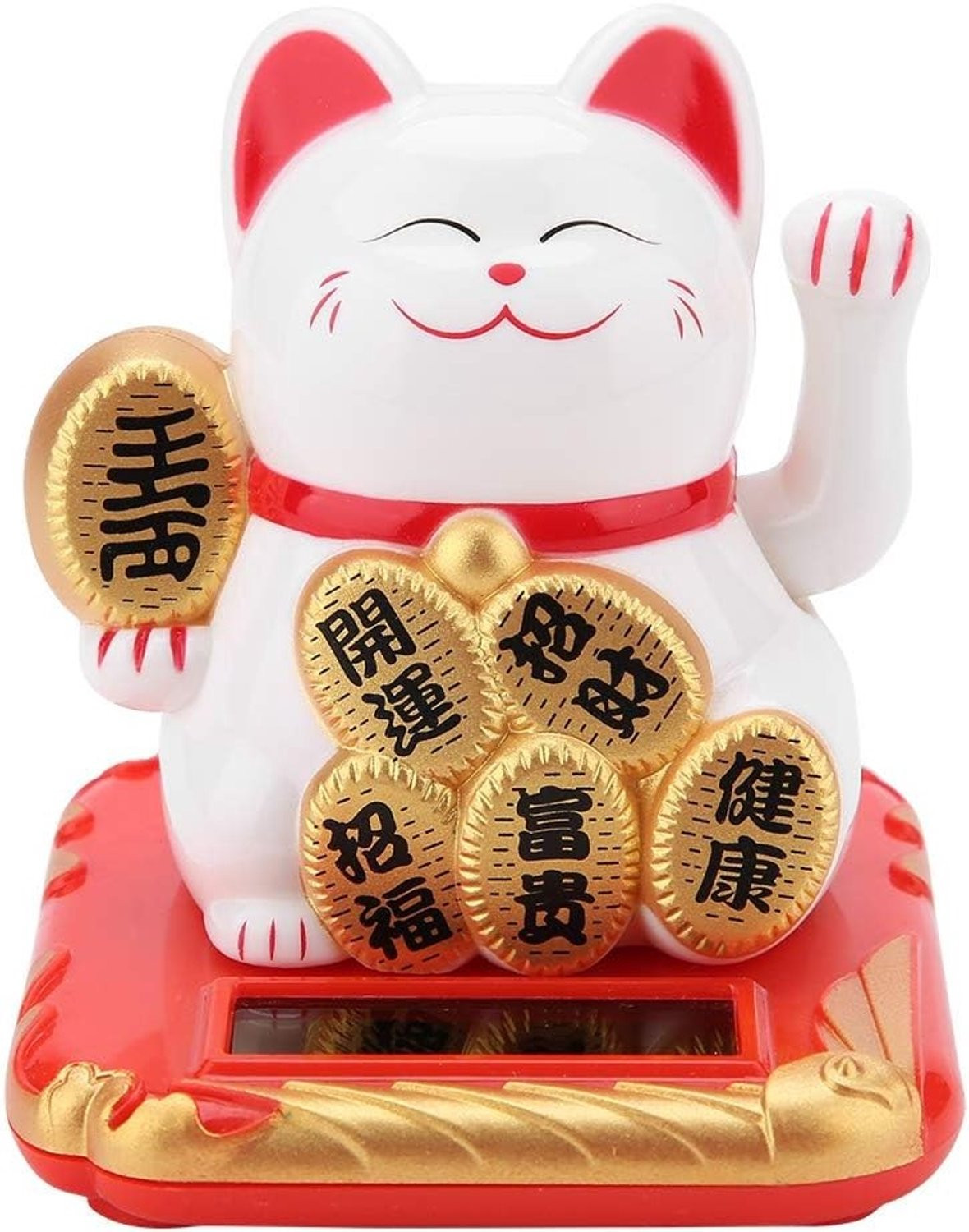 Gelukkige Witte Kat met Waving Arm - Zonnestroom Decoratie voor Thuis en Auto