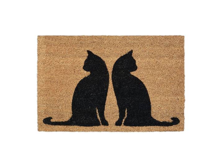 Kokos Fussmatte mit Katzenmotiv Hellbraun-Schwarz