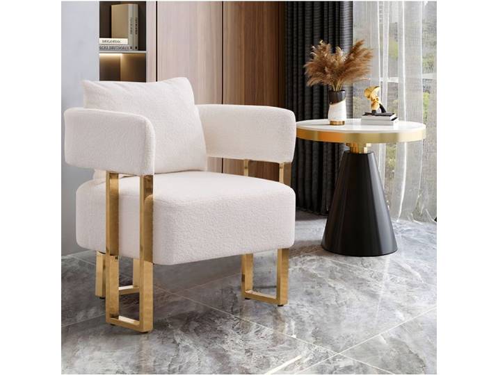 WUVRIE Fauteuil lounge 1 place en velours blanc avec accoudoirs design moderne pour salon ou chambre