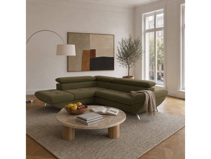 foamnova Ecksofa Breda, Ottomane links oder rechts, B 255 cm, 4 Sitzplätze, Klappbare Kopfstützen bis 88 cm, 4 Sitzplätze, schadstoffarm