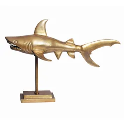 DEKOFIGUR Hai Aluminium 70 cm mit Sockel im maritimen Stil, Gold 70x27x49 cm