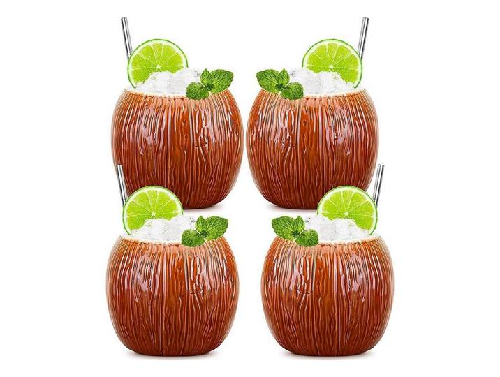 LuxusKollektion Cocktailglas Tiki-Becher Set Keramik Kokosnuss Cocktailgläser Party Dekoration, Keramik