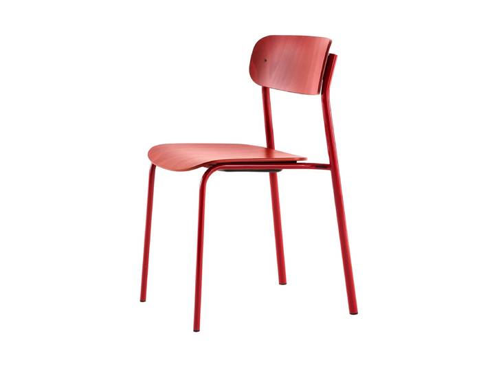 Thonet - S 243 Stuhl, tomatenrot (RAL 3013) / Buche rostrot gebeizt (TP 239) / Nieten schwarz