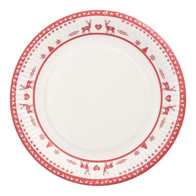 VEPATIM 100 Pappteller rund Ø 23 cm mit Motiv "Nordische Rentiere" weiß/rot