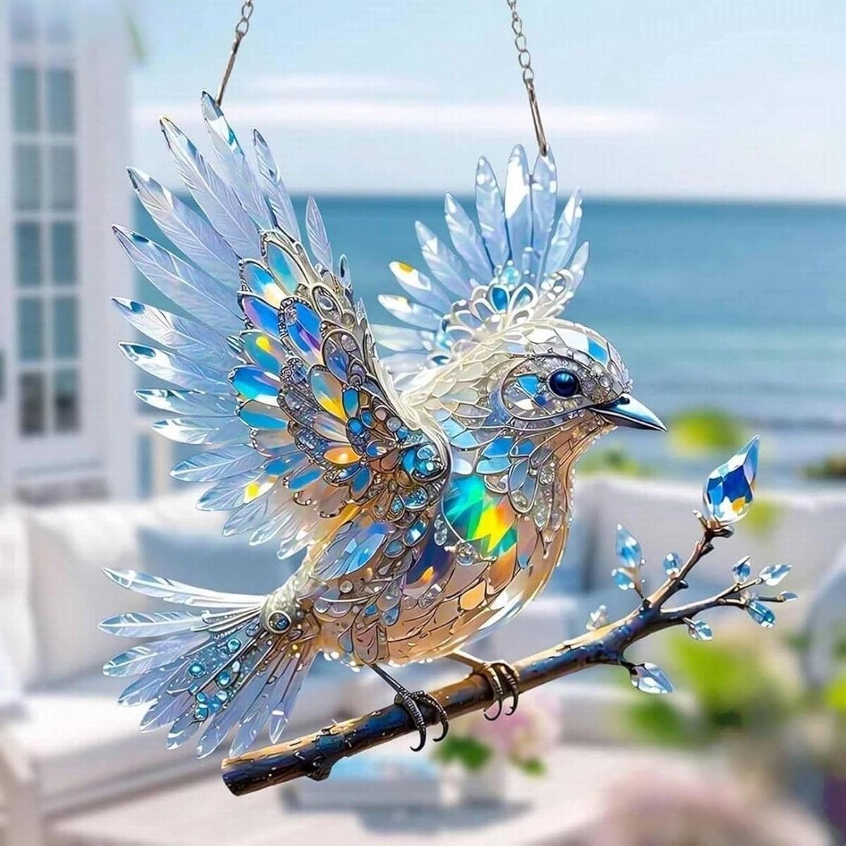 INF Ornement suspendu oiseau en acrylique - Attrape-soleil multicolore, créateur d'arc-en-ciel pour fenêtre, jardin, voiture,