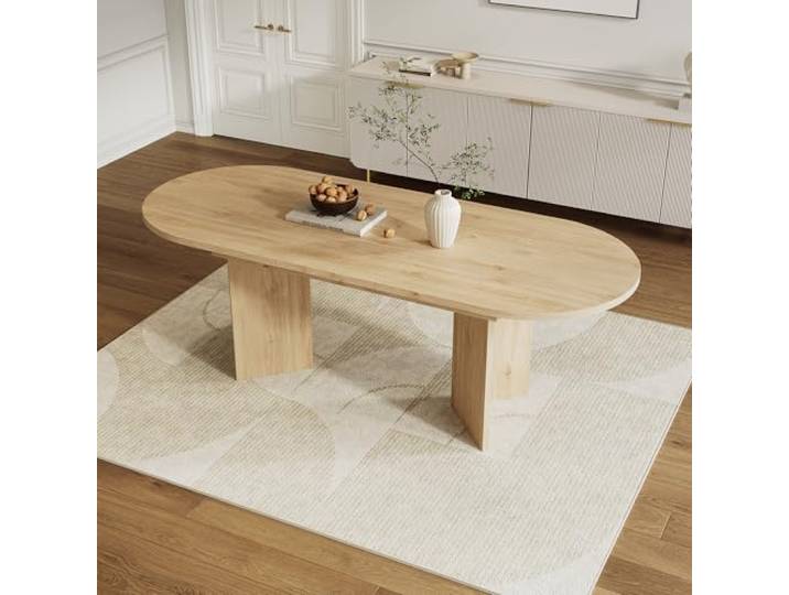 Merax Ausziehbarer Esstisch 120/160x80x75,5 cm, abgerundete Ecken, 18mm Dicke Tischplatte, Flexibles Design, für Familie und große Gruppen, MDF, helle Holzfarbe