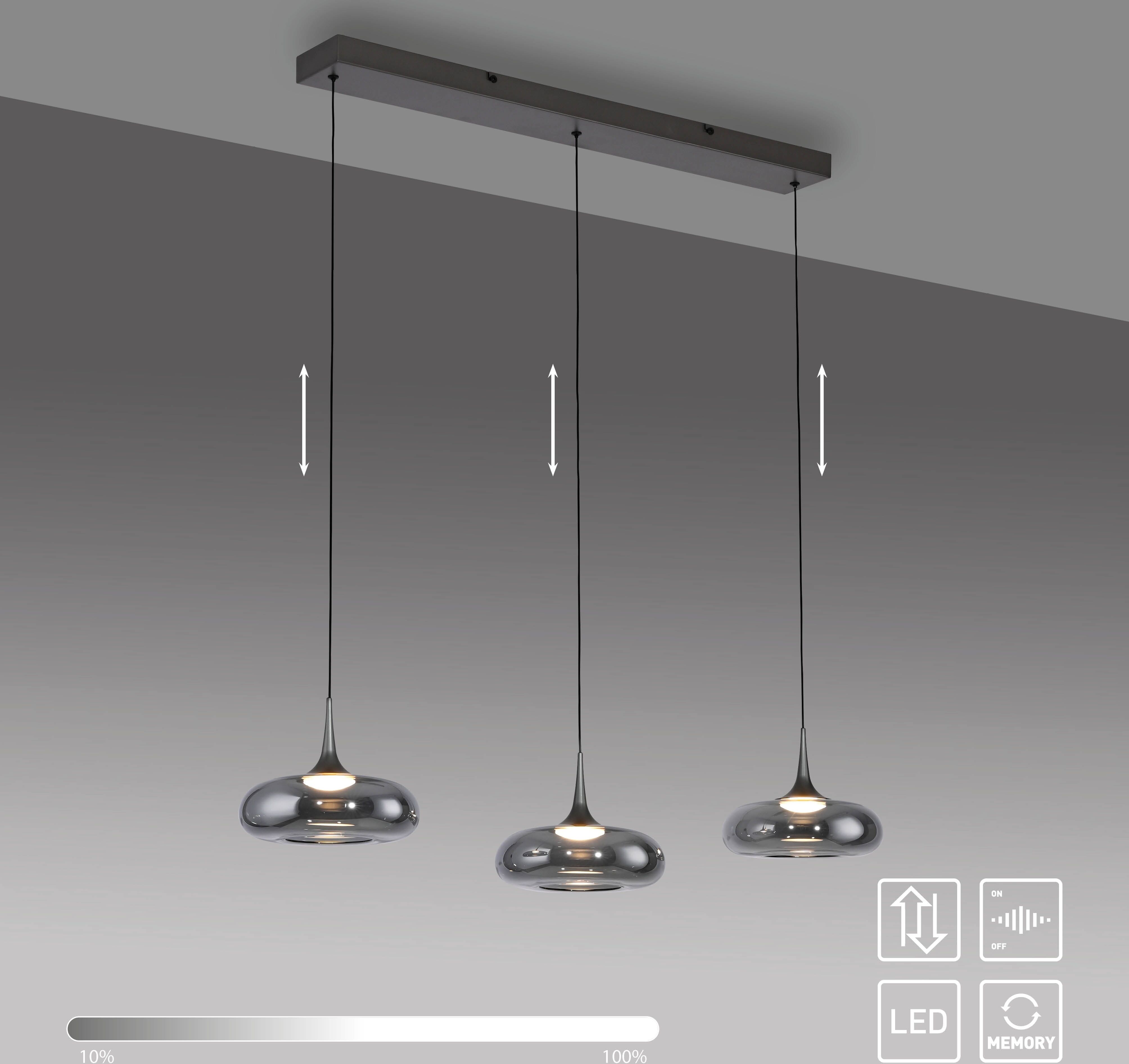 LED Pendelleuchte "POSH", silber (grau), 3, H: 80cm, 1 Stk., SCHÖNER WOHNEN-KOLLEKTION, Leuchten, SCHÖNER WOHNEN Kollektion, SimplyDim, Memoryfunktion, Comfort-Lift, LED Pendelleuchte