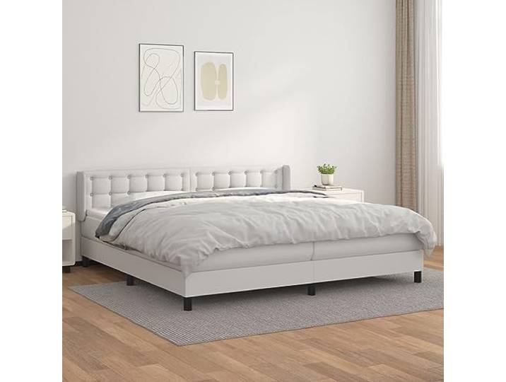 Kunstleder Boxspringbett mit Taschenfederkern höhenverstellbares Kopfteil Boxspringbett mit Matratze Weiß 200x200 cm Kunstleder mit verstellbarem Kopfteil und Taschenfederkernmatratze
