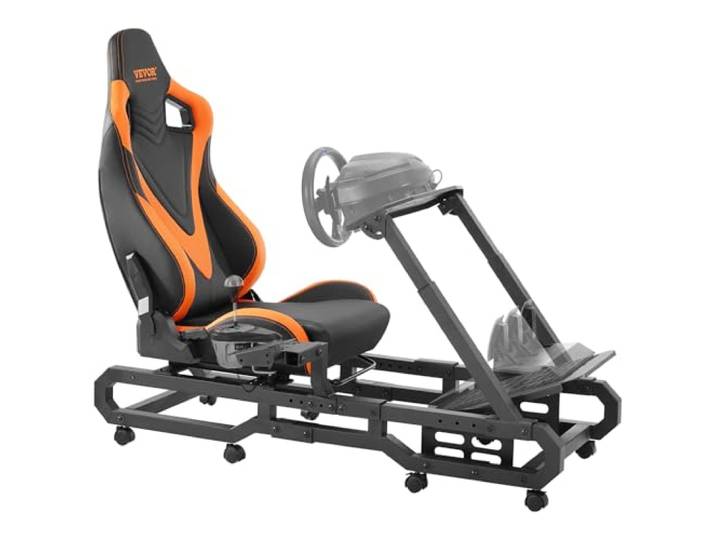VEVOR Support de volant de course avec roues\, cockpit de simulateur de conduite en acier robuste\, charge 150 kg\, support de volant et pédale réglables\, pour Logitech G923/G920/G29\, Thrustmaster T248P