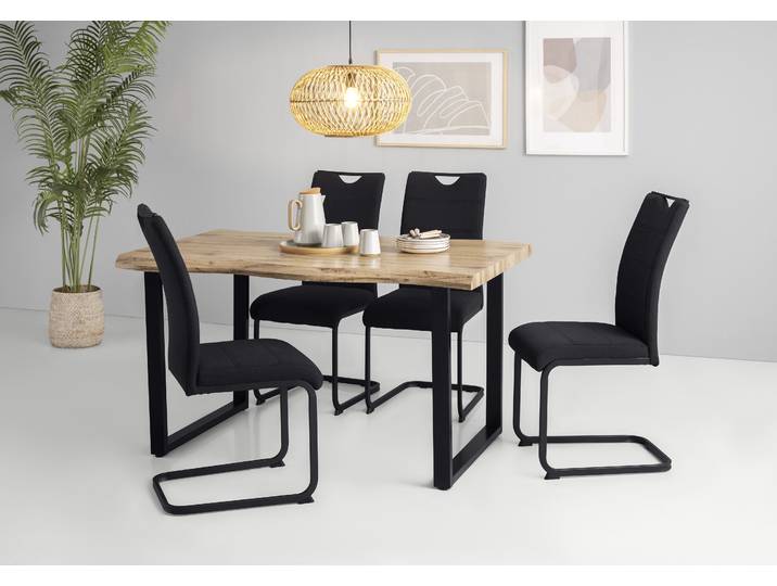 Essgruppe HELA GISELLE Esszimmer, Essgruppe, Sitzgruppe , braun (wildeiche, schwarz, schwarz, schwarz), Sitzmöbel-Sets, Essgruppe, Esstisch U-Gestell Metall, Tischplatte mit Baumkante, OTTOs Choice