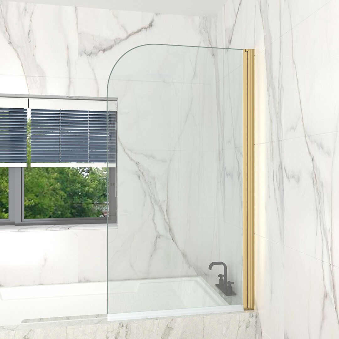Belfry Bathroom Mahler 1400mm H Pivot Semi-Frameless Tub Door with Clear Glass Chrome 80cm x 140cm