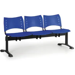 Kunststoff-Wartezimmerbank, Traversenbank VISIO, 3-sitzer, blau, schwarze Füße