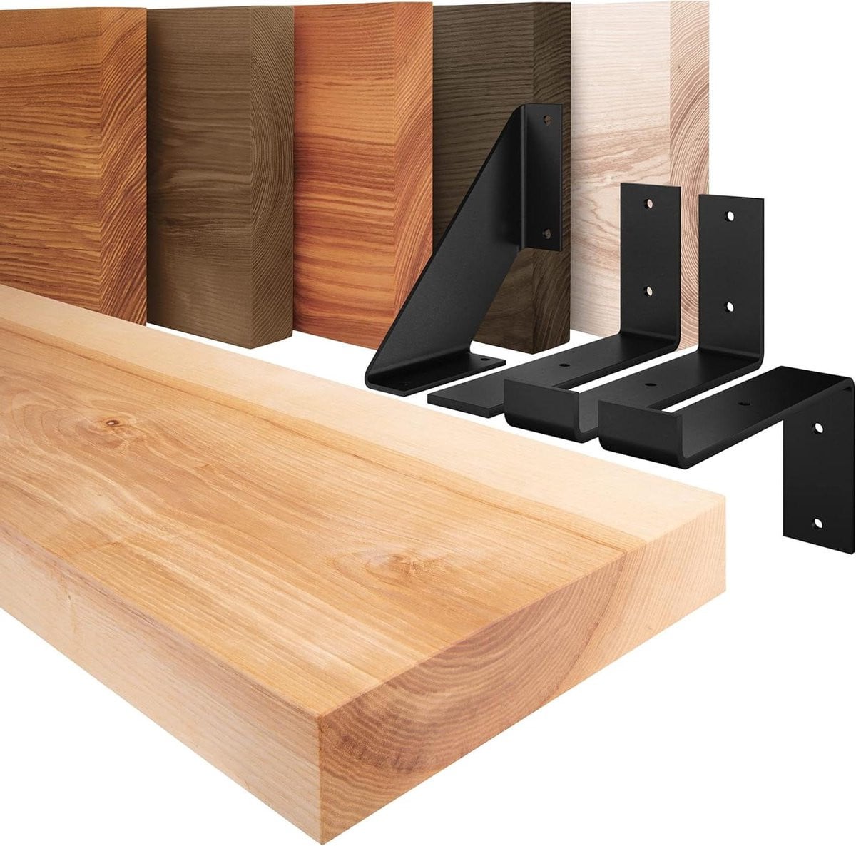 Houten Wandplank Massief Hout Zwevende Plank Natuurlijk/Zwart 40 cm