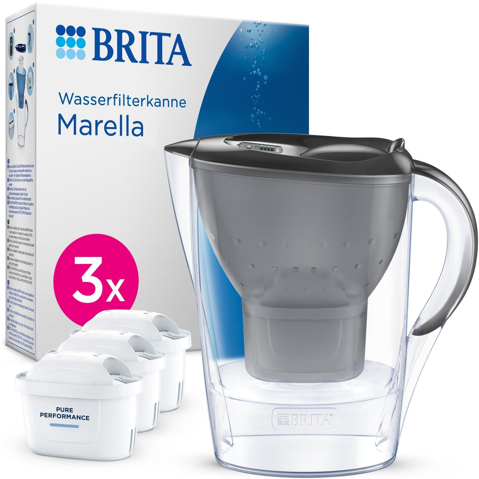 BRITA waterfilterkan Marella met 3 stuks MAXTRA Pure Performance filterpatronen