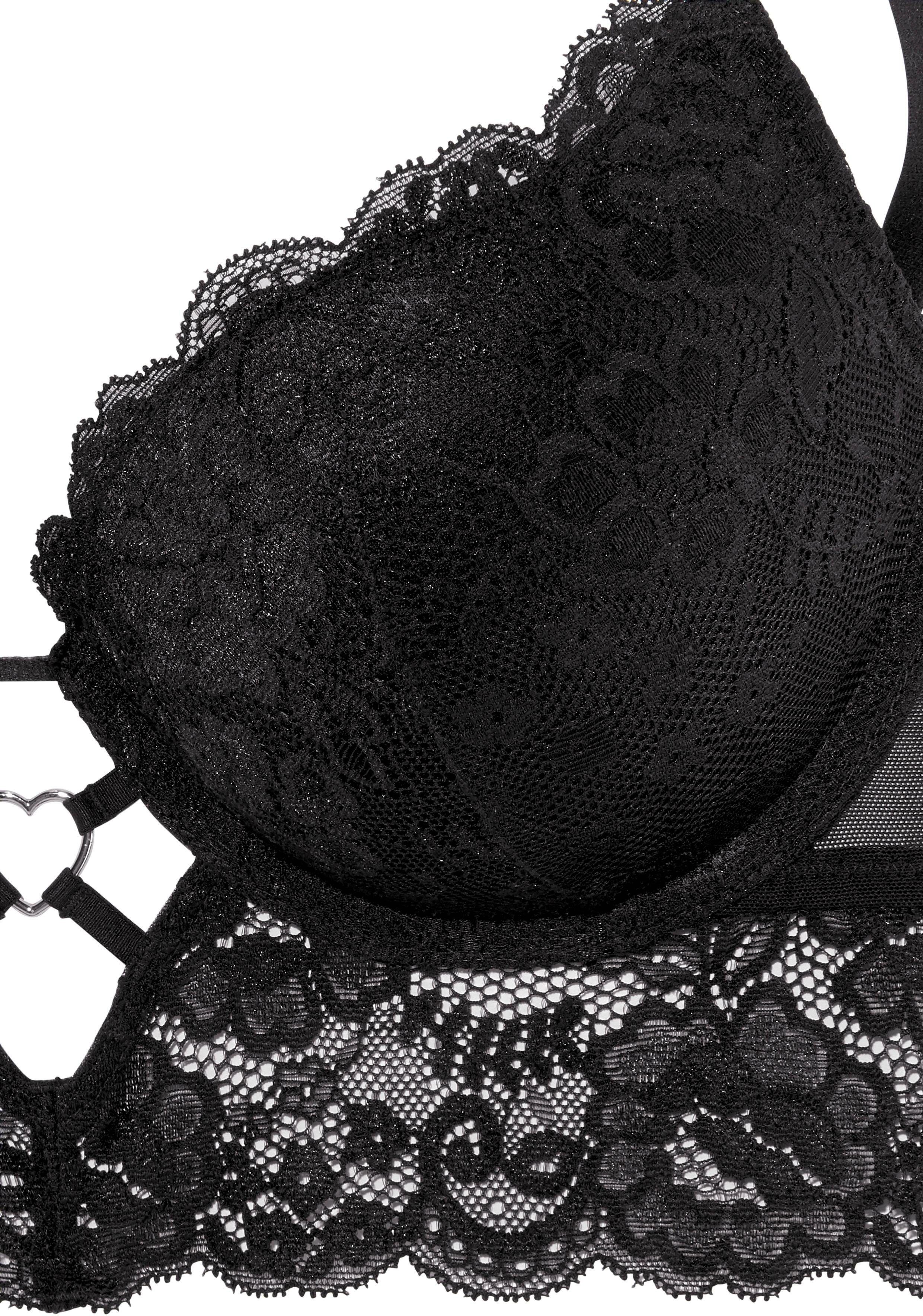 Push-up-BH VIVANCE "Francesca", Damen, Gr. 75, Cup D, schwarz, Spitze, Obermaterial: 88% Polyamid, 12% Elasthan, figurbetont, BHs Push-up-BH, in Bustier-Form, sexy Dessous schwarz 75, Cup D