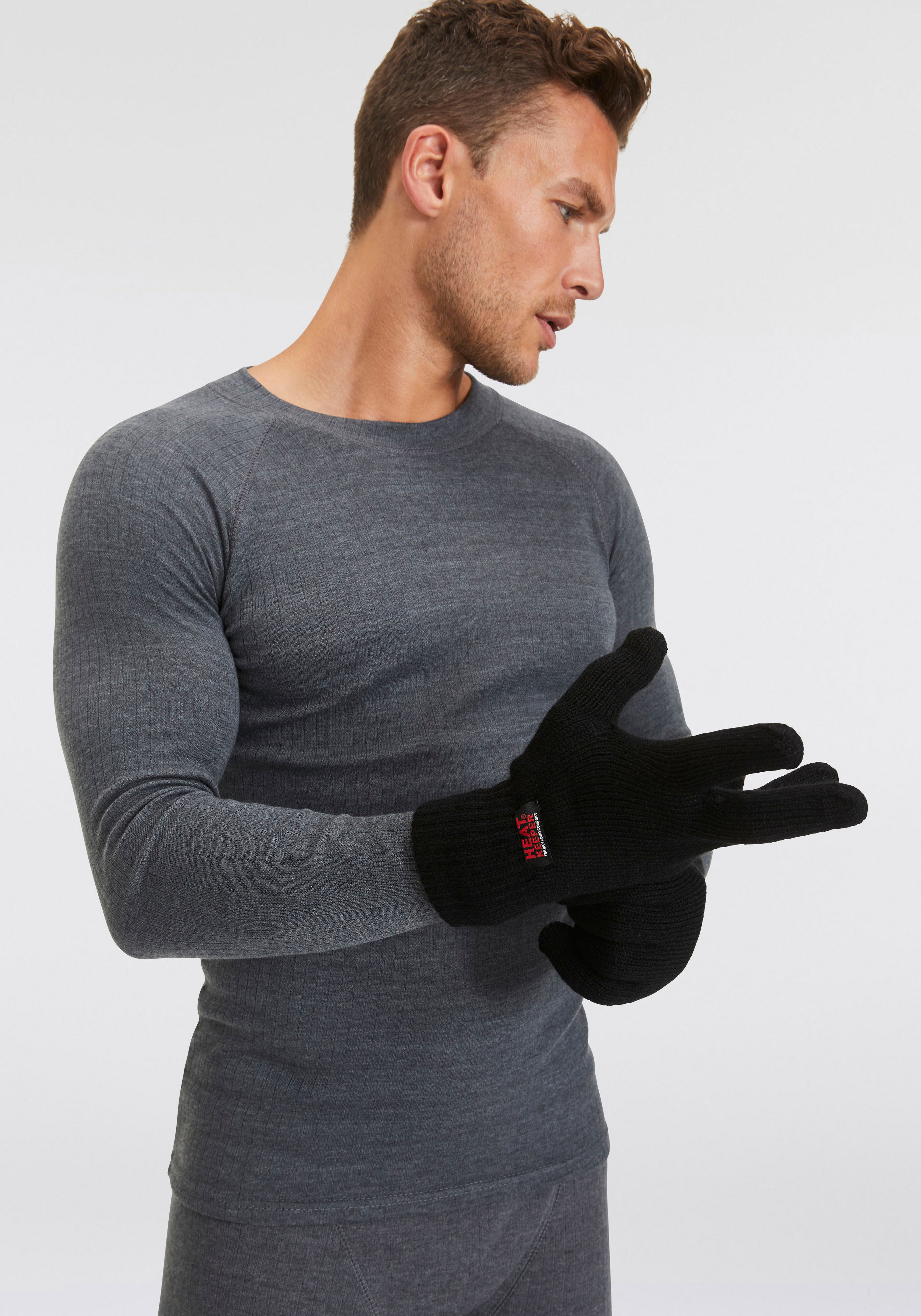 Strickhandschuhe HEATKEEPER, Herren, Gr. XXL, schwarz, Kunstfaser, unifarben, Handschuhe Strickhandschuhe, Thermohandschuhe mit elastischem Bündchen schwarz XXL