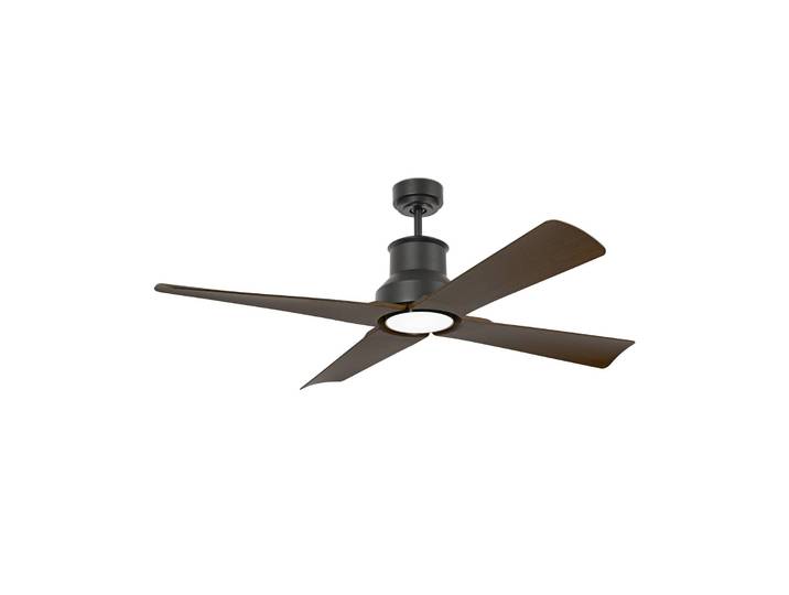FARO BARCELONA Deckenventilator Winche M LED-Leuchte IP44 schwarz, schwarz, Kunststoff