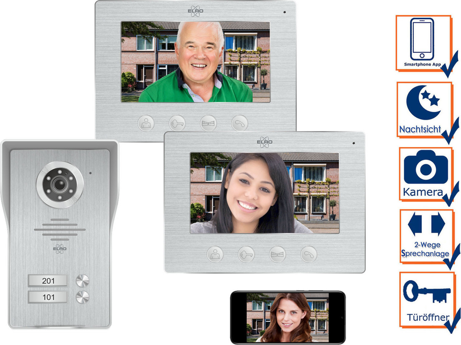 ELRO Wifi-deurbel met camera en app - Video intercom voor 2-familiewoningen