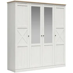 KLEIDERSCHRANK 4 Türen Victoria Weiß und Holz