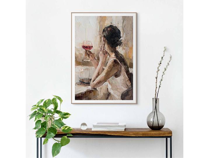 Tableau déco encadré Evening Wine Impression dans cadre en bois, enduit Beige/Beige 50 x 70 x 2cm