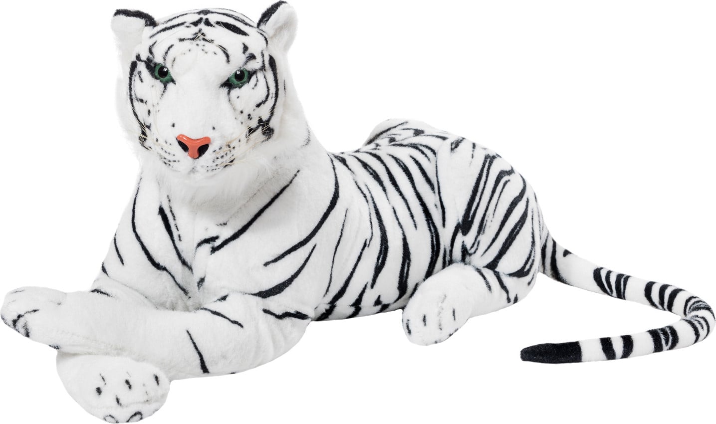 Brubaker Tiger liggende knuffel, wit, 75 cm, pluche speeltje