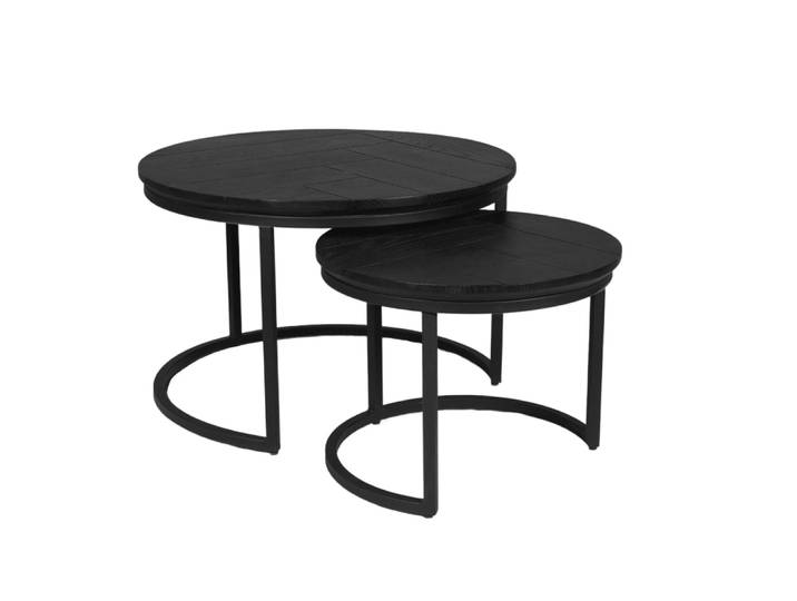 Table basse gigogne décor parquet (lot de 2) bois noir