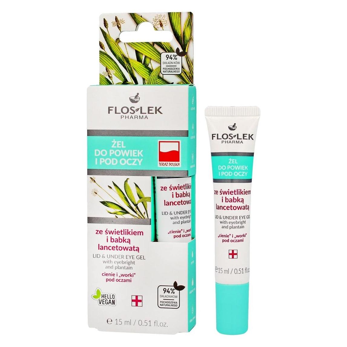 Floslek Pharma Lid & Under Eye Gel eye and eye gel with firefly and plantain 15ml (Augenpflege Gel, 15 ml, Tag + Nacht) (33082557)