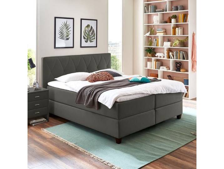 HOMELIV. Boxspringbett Midway Webstoff 120x200cm Box ohne Federung Härtegrad: H2 Dunkelgrau klassischer Stil