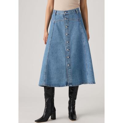 Jeansrock LEVI'S "YOKED WESTERN SKIRT", Damen, Gr. 27, blau (inner adventurer stone), Web, Obermaterial: 100% Baumwolle, normal kniebedeckend, Röcke Jeansrock