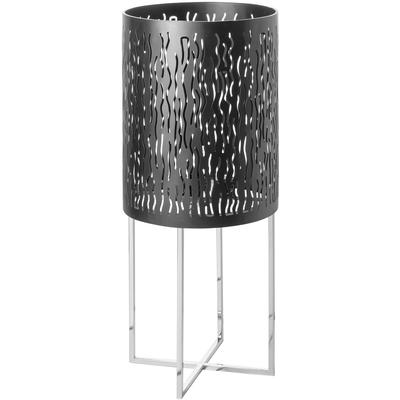 Bodenwindlicht FINK "BACCUS", silber (schwarz, silberfarben), H:82cm Ø:36cm, Edelstahl, Eisen, Kerzenhalter, Kerzenhalter, Dekoobjekt, schwarz pulverbeschichtet